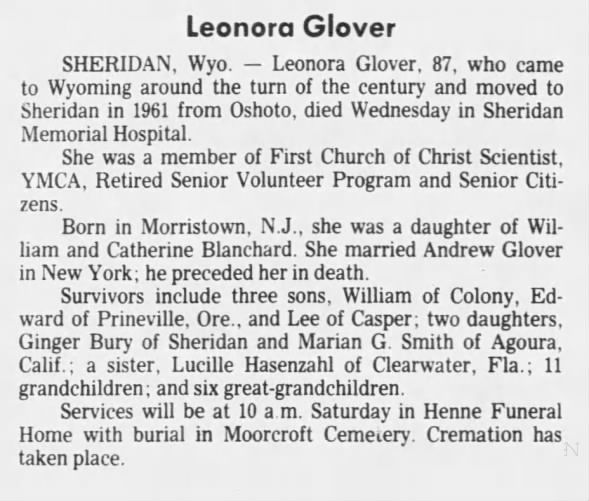 Obituary for Leonora Glover (Aged 87)